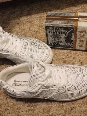 Call It Spring White Rhinestone Lace-Up Sneakers